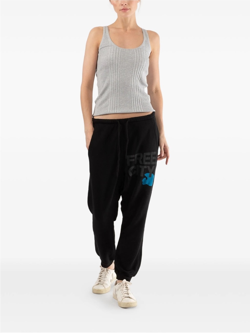 freecity Black Joggers with Blue Logo Accent